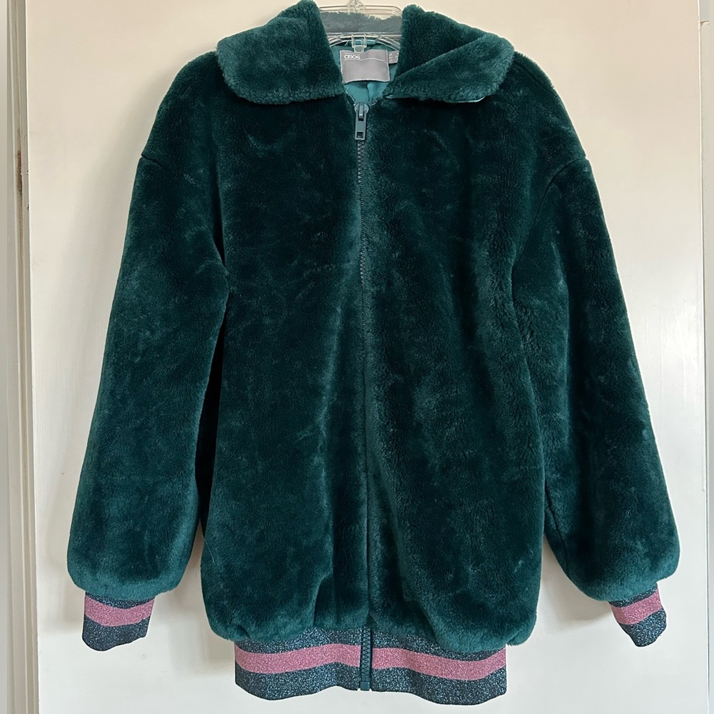ASOS Teal Blue Pink Faux Fur Jacket 4